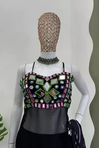 Black mirror work navratri dress for women