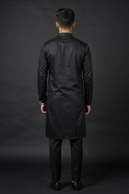 Black silk kurta set for men's 2