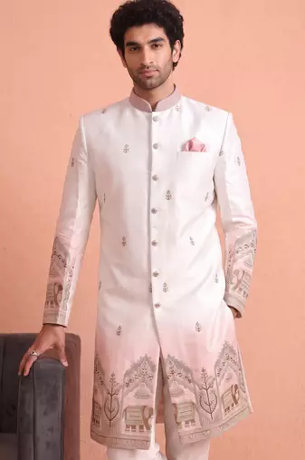 Men multicolor embroidered satin indo western for men