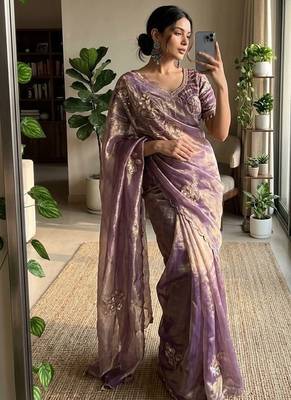Purple Color beads and sequence work sartin saree 1