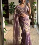 Purple Color beads and sequence work sartin saree