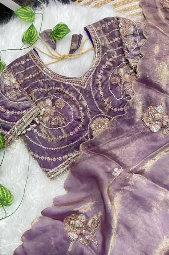 Purple Color beads and sequence work sartin saree