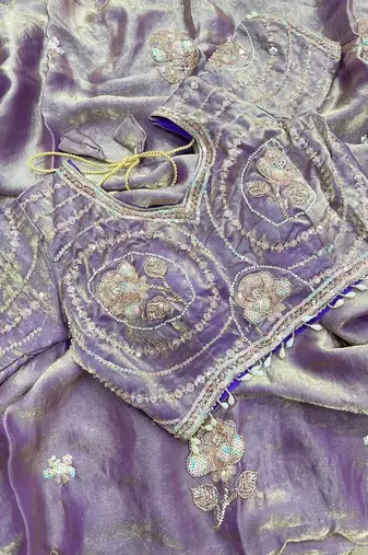 Purple Color beads and sequence work sartin saree