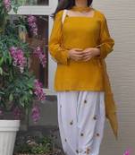Women's mustard yellow kurta farshi salwar set with dupatta