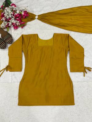 Women's mustard yellow kurta farshi salwar set with dupatta 5