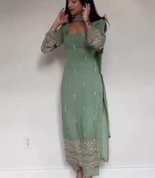 Embroidered Faux Georgette Straight Kurta Pant and Dupatta Set