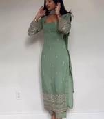 Embroidered Faux Georgette Straight Kurta Pant and Dupatta Set