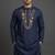 Navy blue silk kurta set for men's