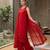 Women's red embroidered straight kurta palazzo set with dupatta