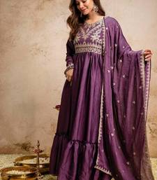 Women's purple embroidered anarkali gown set with dupatta