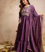 Women's purple embroidered anarkali gown set with dupatta