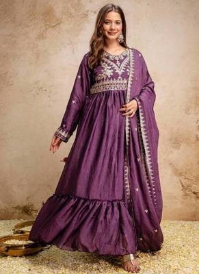 Women's purple embroidered anarkali gown set with dupatta 2