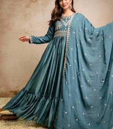 Women's teal blue embroidered anarkali gown set with dupatta