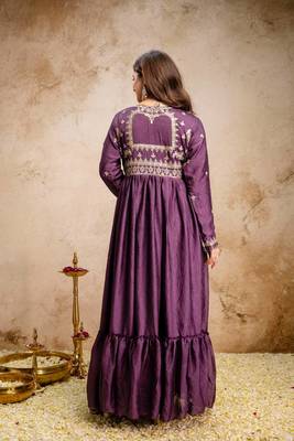Women's purple embroidered anarkali gown set with dupatta 4