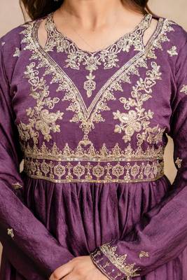 Women's purple embroidered anarkali gown set with dupatta 5