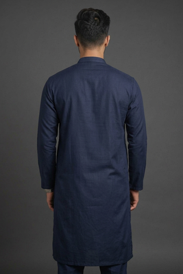 Navy blue silk kurta set for men's 2