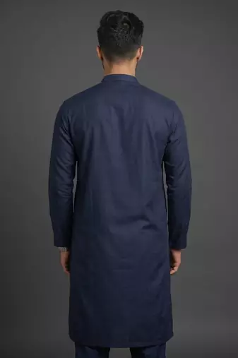 Navy blue silk kurta set for men's