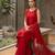 Women's red embroidered straight kurta palazzo set with dupatta