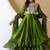 Women's mehndi green embroidered anarkali kurta set with palazzo & dupatta