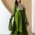 Women's mehndi green embroidered anarkali kurta set with palazzo & dupatta