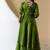 Women's mehndi green embroidered anarkali kurta set with palazzo & dupatta
