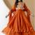 Women's orange embroidered anarkali kurta set with palazzo & dupatta