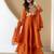 Women's orange embroidered anarkali kurta set with palazzo & dupatta