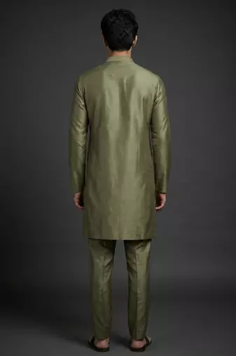 Mehandi silk kurta set for men's