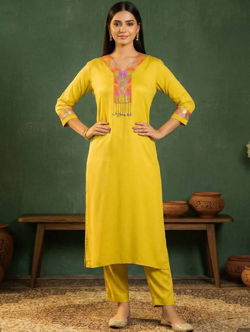 Women Ethnic Motifs Embroidered Regular Thread Work Kurta with Trousers