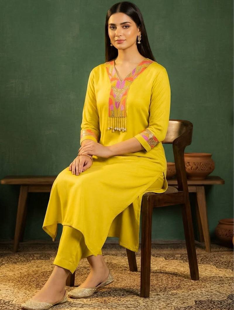 Women Ethnic Motifs Embroidered Regular Thread Work Kurta with Trousers