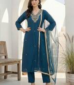 Women Ethnic Motifs Embroidered Regular Thread Work Kurta with Trousers & With Dupatta