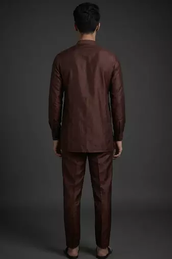 Coffee silk short kurta set for men's