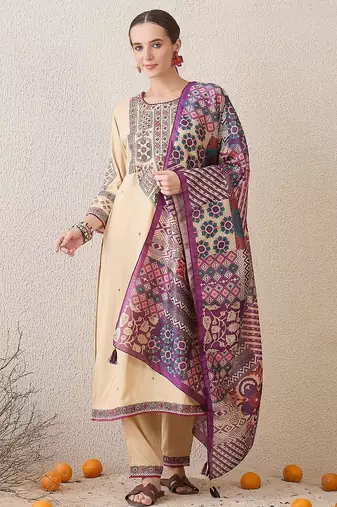 Women Ethnic Motifs Embroidered Regular Thread Work Kurta with Trousers & Dupatta