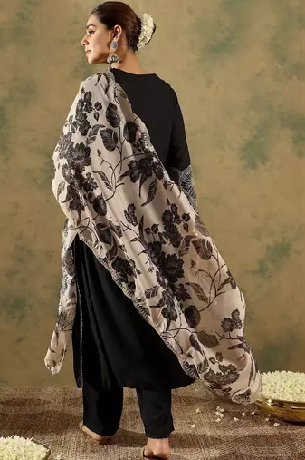 Women Floral Regular Thread Work Kurta with Trousers & With Dupatta