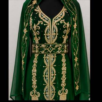 Emerald Green Gold Embroidered Kaftan Set 2