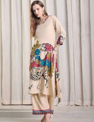 Women Animal Printed Regular Thread Work Kurta with Palazzos 1