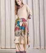 Women Animal Printed Regular Thread Work Kurta with Palazzos