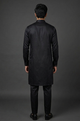 Black silk kurta set for men's 2