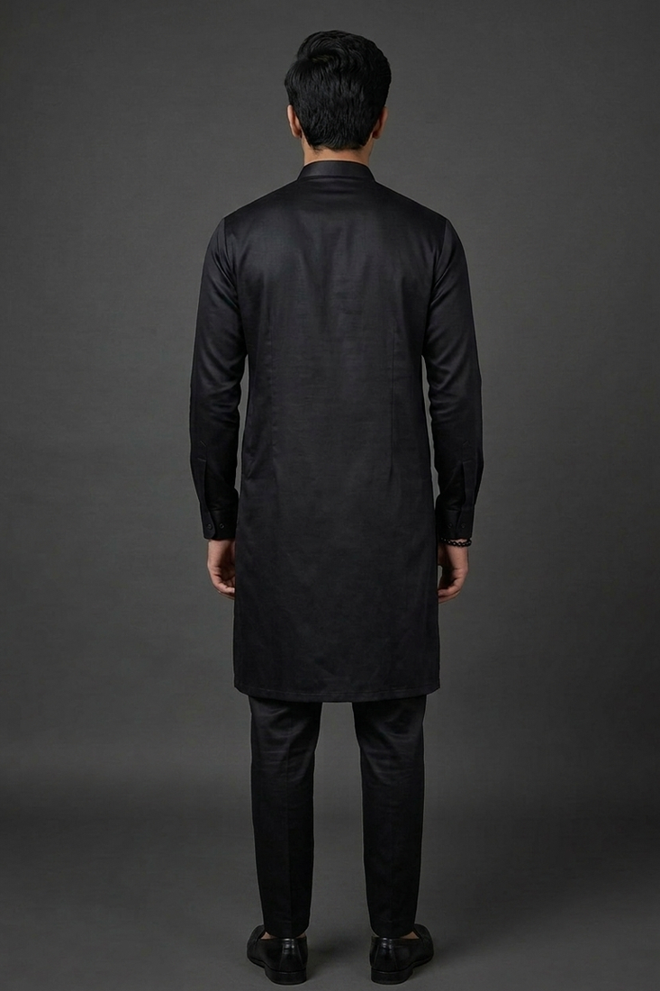 Black silk kurta set for men's