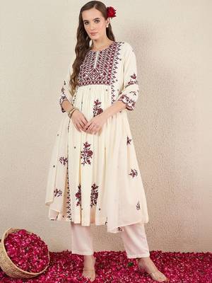 Women Ethnic Motifs Embroidered Empire Thread Work Kurta with Trousers & Dupatta 1