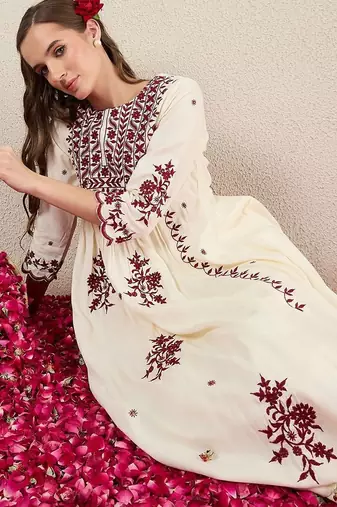 Women Ethnic Motifs Embroidered Empire Thread Work Kurta with Trousers & Dupatta