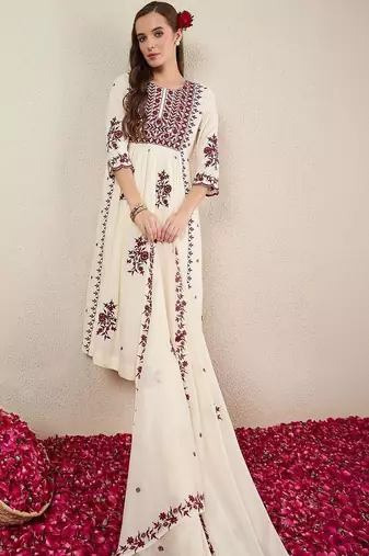 Women Ethnic Motifs Embroidered Empire Thread Work Kurta with Trousers & Dupatta