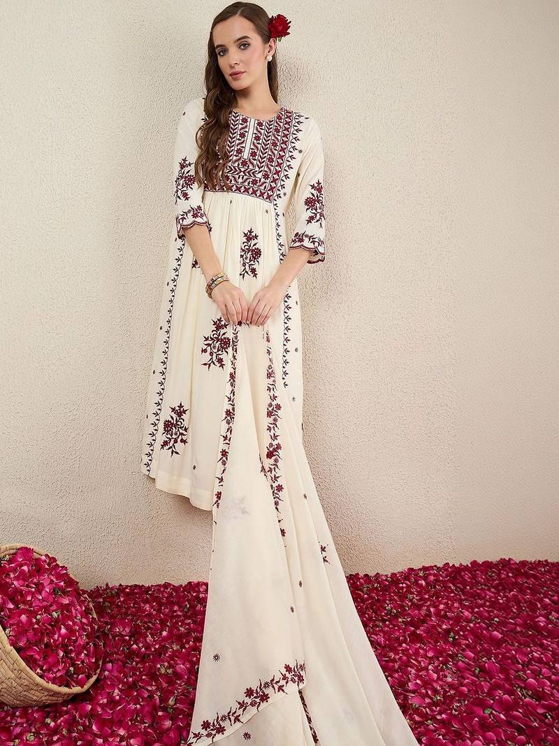Women Ethnic Motifs Embroidered Empire Thread Work Kurta with Trousers & Dupatta