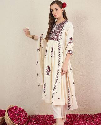 Women Ethnic Motifs Embroidered Empire Thread Work Kurta with Trousers & Dupatta 4