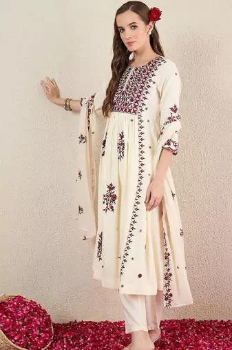 Women Ethnic Motifs Embroidered Empire Thread Work Kurta with Trousers & Dupatta