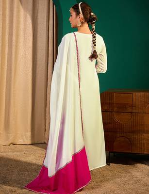 Women's Beautiful Embroidery Work Georgette Fabric Flared Kurta Pant and Dupatta Set 4
