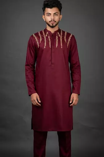 Maroon silk kurta set for men's