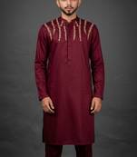 Maroon silk kurta set for men's