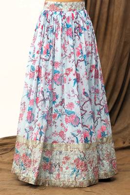 Digital Floral Print Faux Georget Multi Sequnce Work Lehenga Choli With Unstitched Blouse and Stitched Dupatta 7