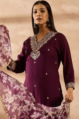 Women Ethnic Motifs Embroidered Regular Thread Work Kurta with Trousers & With Dupatta